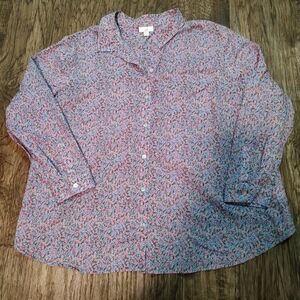 J.Jill Pink Floral Top Women's Size 2XL Button Up Long Sleeve